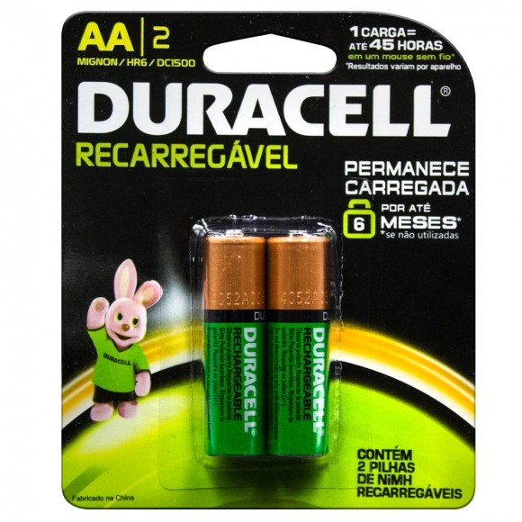 PILHA DURACELL ALCALINA RECARREGAVEL PALITO AA C/2