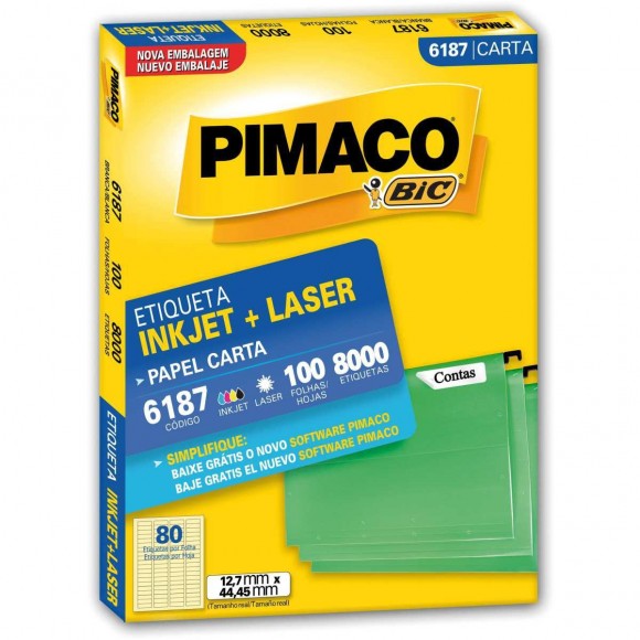 ETIQUETA INKJET/LASER PIMACO CARTA 6187 100 FLS