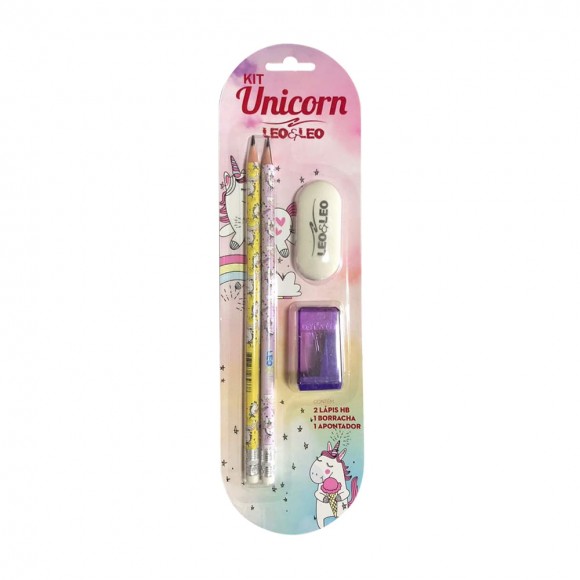 KIT LAPIS LEO&LEO HB UNICORNIO 2 LAPIS/APONTADOR/BORRACHA