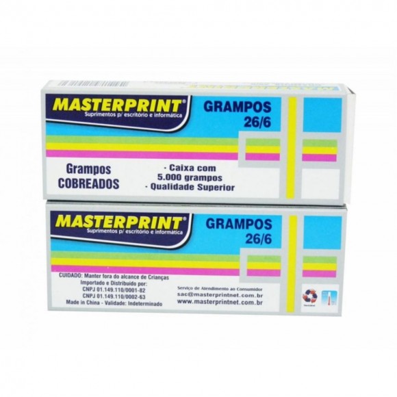 GRAMPO PARA GRAMPEADOR MASTERPRINT COBREADO 26/6 5000UN