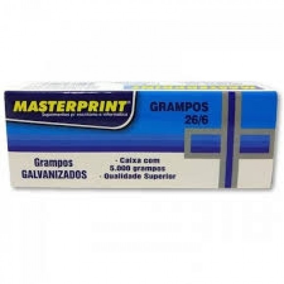 GRAMPO PARA GRAMPEADOR MASTERPRINT GALVANIZADO 26/6 5000 UN