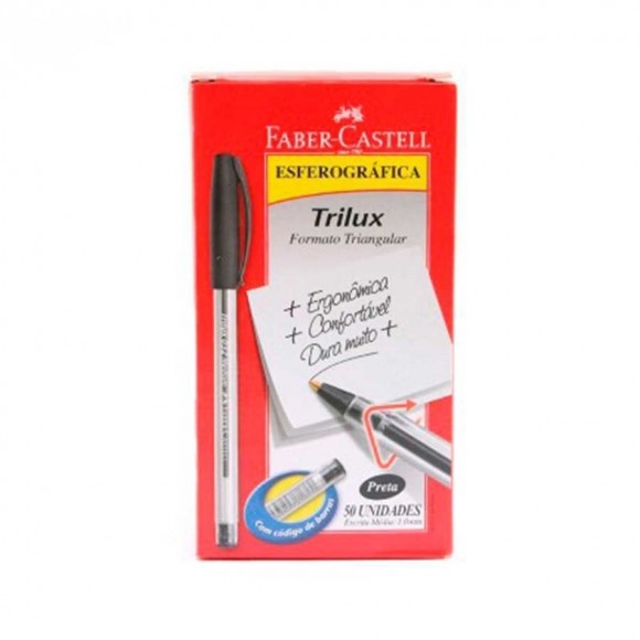 CANETA FABER CASTELL TRILUX MEDIA PRETA CX/50