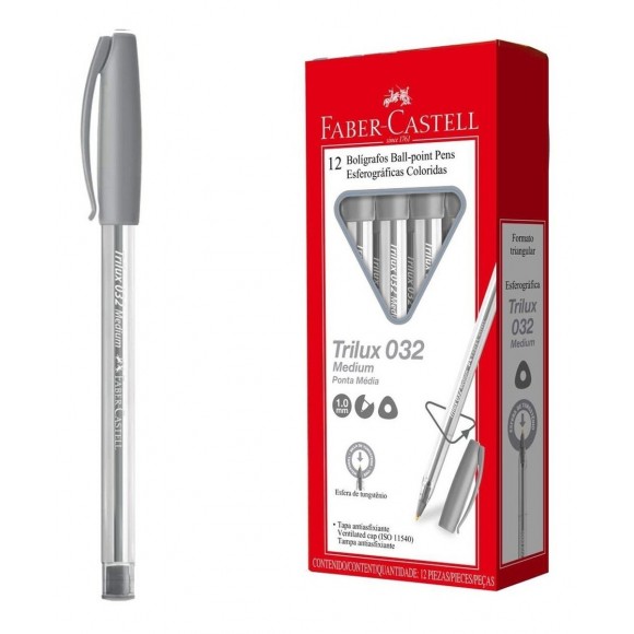 CANETA FABER CASTELL TRILUX MEDIA PRATA CX/12