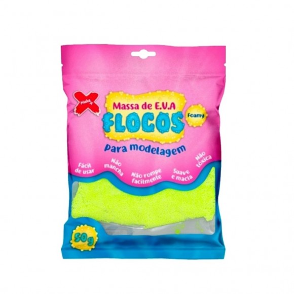 MASSA DE EVA FLOCOS MAKE+ AMARELO LIMAO 50G