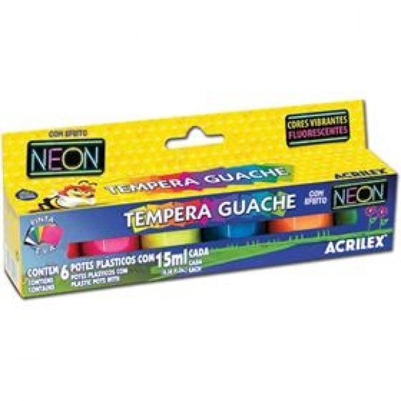 TINTA GUACHE 15ML 06 CORES NEON