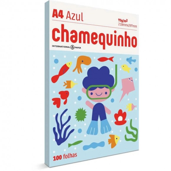 PAPEL SULFITE A4 75G CHAMEQUINHO AZUL 100 FLS