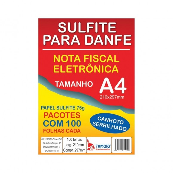 PAPEL SULFITE A4 PARA DANFE TAMOIO SERRILHADO 100 FLS