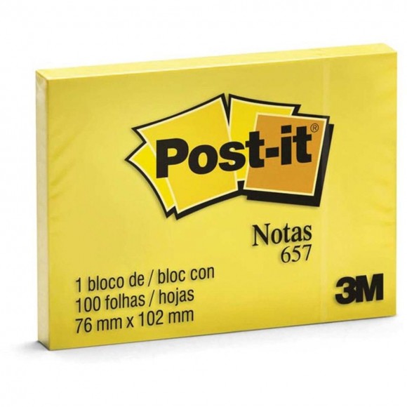 BLOCO P/ RECADO ADESIVO 3M POST-IT 657 76X102MM AMARELO 100 FLS