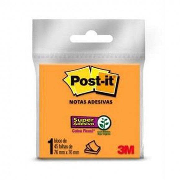 BLOCO P/ RECADO ADESIVO 3M POST-IT 76X76MM LARANJA 45 FLS